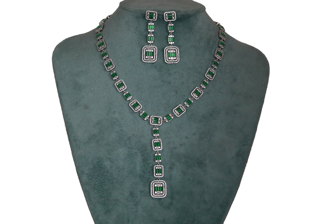 Zircon Geometric Drop Necklace Set 4463