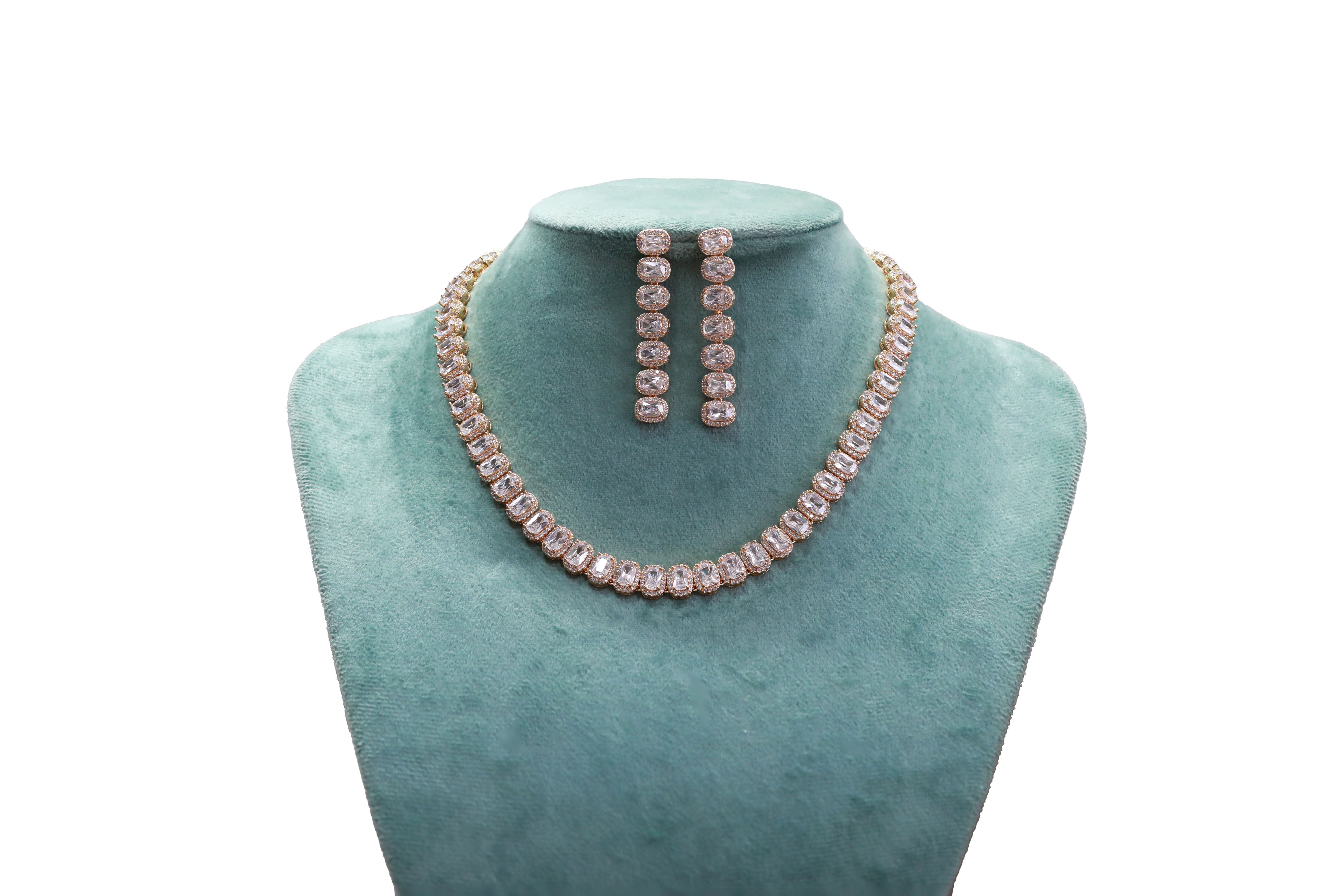 Zircon Cushion-Cut Necklace Set 4477