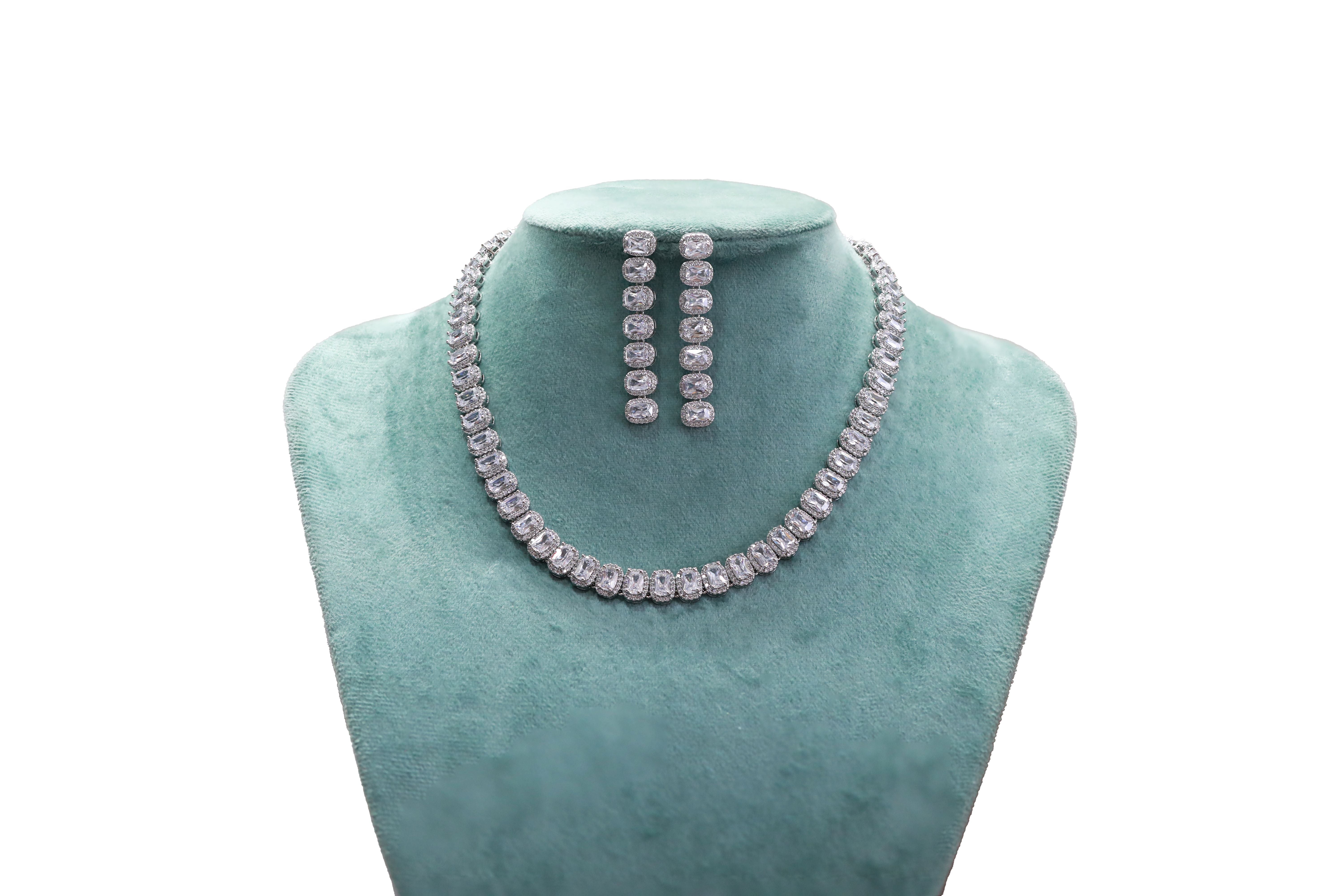 Zircon Cushion-Cut Necklace Set 4477