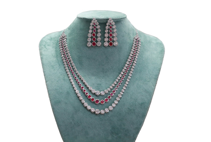 Zircon Layered Ruby & Bezel Necklace Set 4483