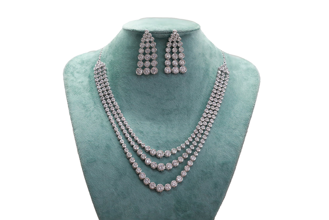 Zircon Layered Ruby & Bezel Necklace Set 4483