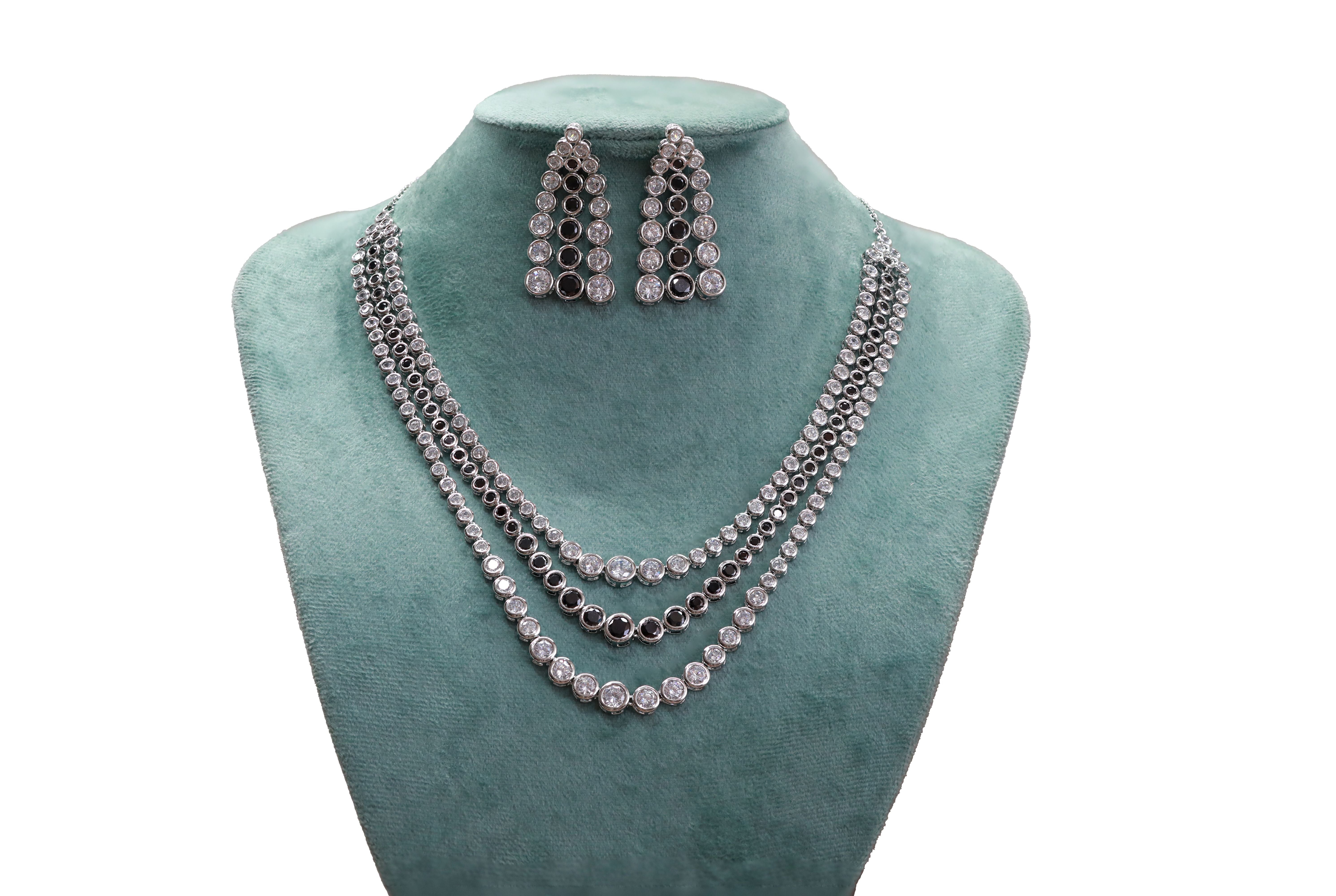Zircon Layered Ruby & Bezel Necklace Set 4483