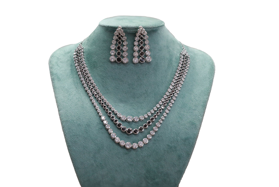 Zircon Layered Ruby & Bezel Necklace Set 4483