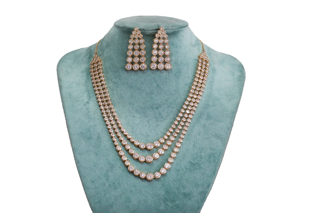 Zircon Layered Ruby & Bezel Necklace Set 4483
