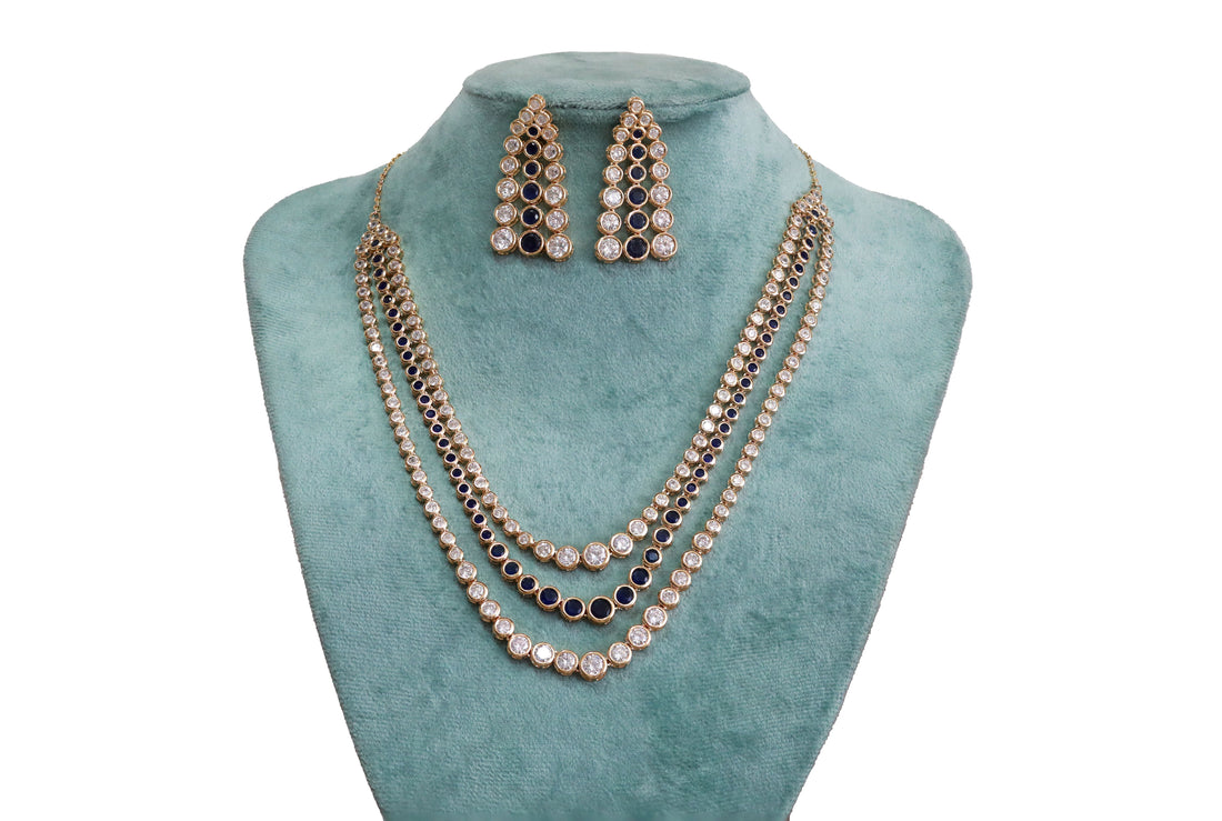 Zircon Layered Ruby & Bezel Necklace Set 4483