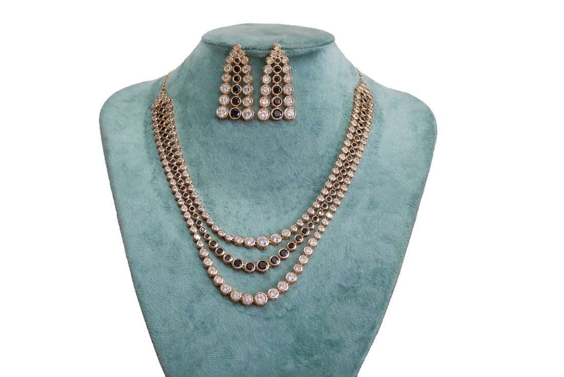 Zircon Layered Ruby & Bezel Necklace Set 4483