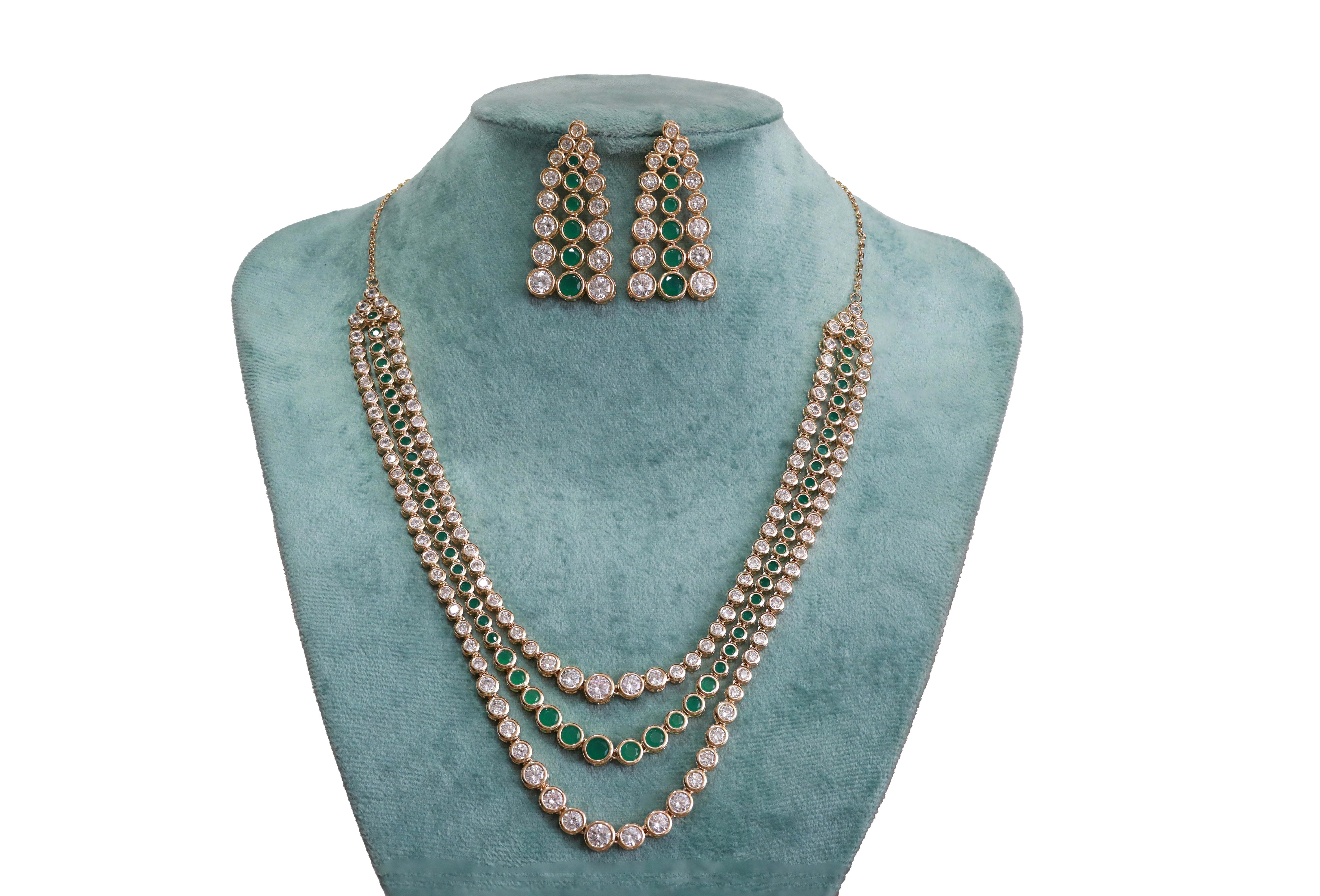 Zircon Layered Ruby & Bezel Necklace Set 4483