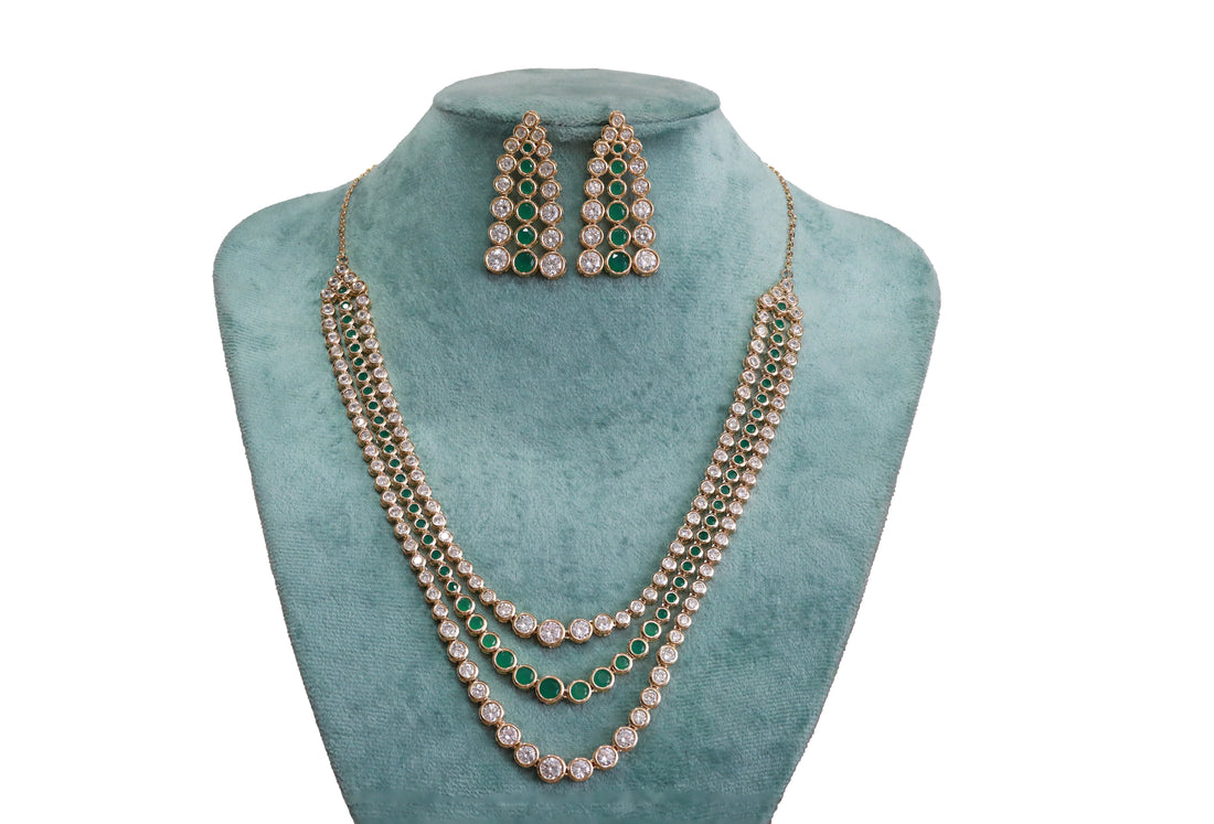 Zircon Layered Ruby & Bezel Necklace Set 4483