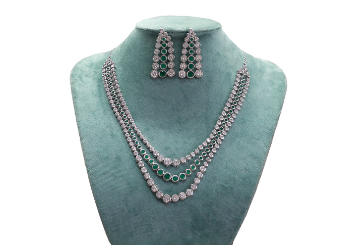 Zircon Layered Ruby & Bezel Necklace Set 4483