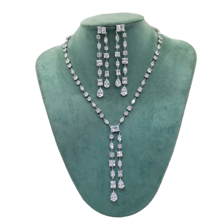 Zircon Waterfall Drop Statement Necklace Set 4512