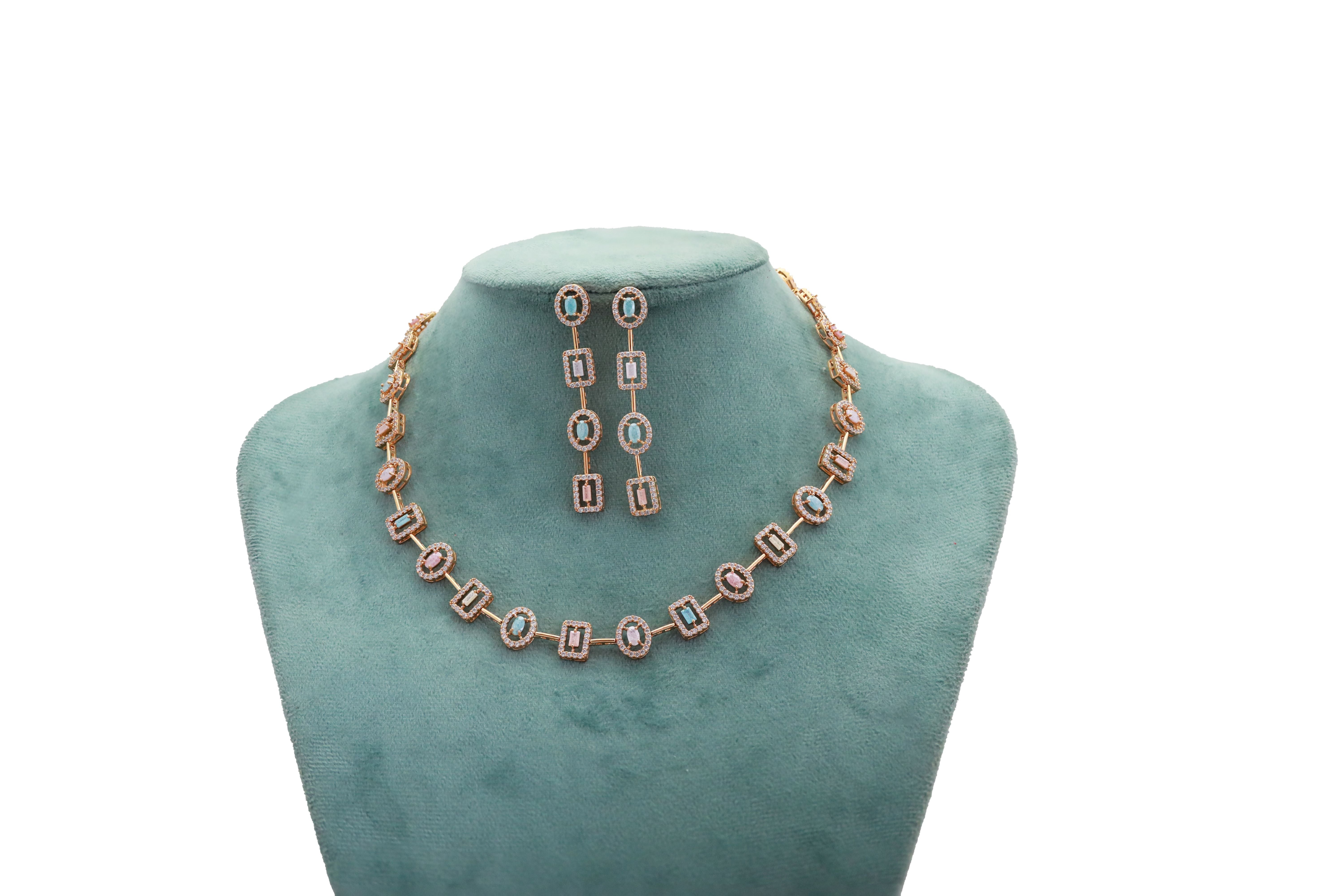 Zircon Geometric Art Deco Necklace Set 4516