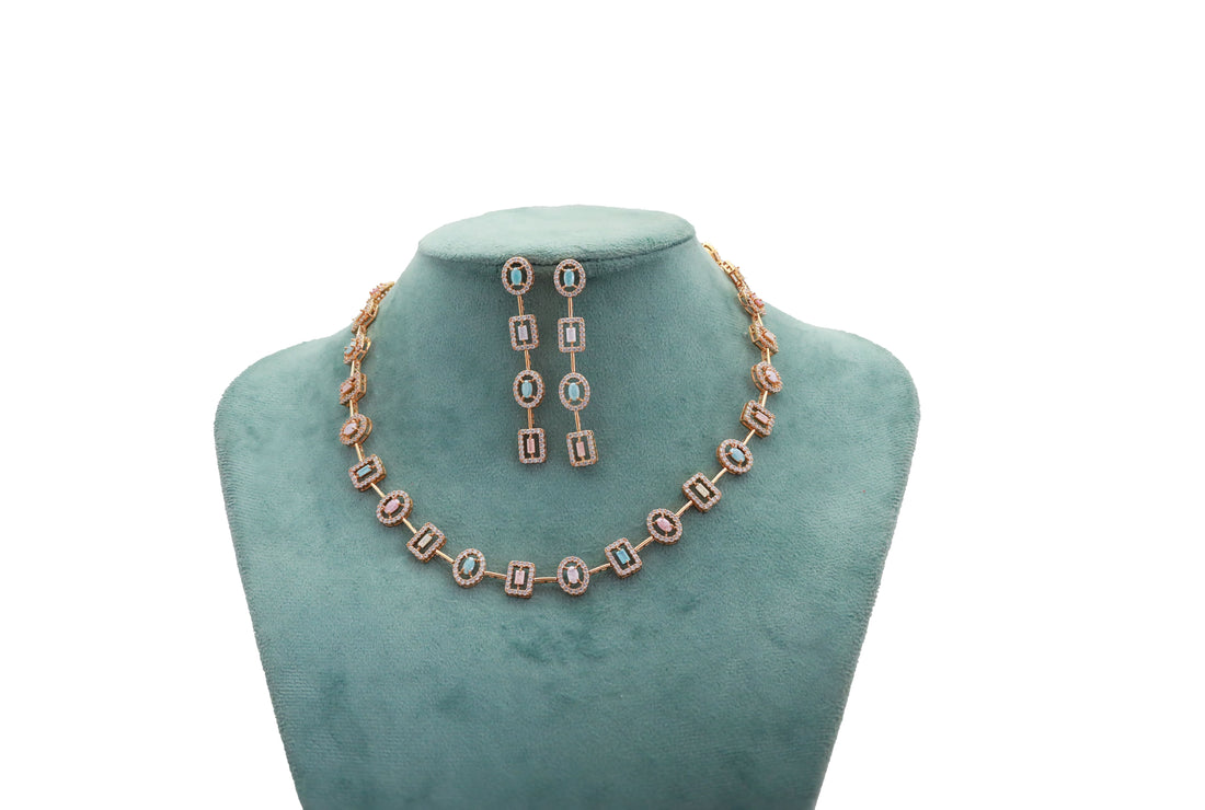 Zircon Geometric Art Deco Necklace Set 4516