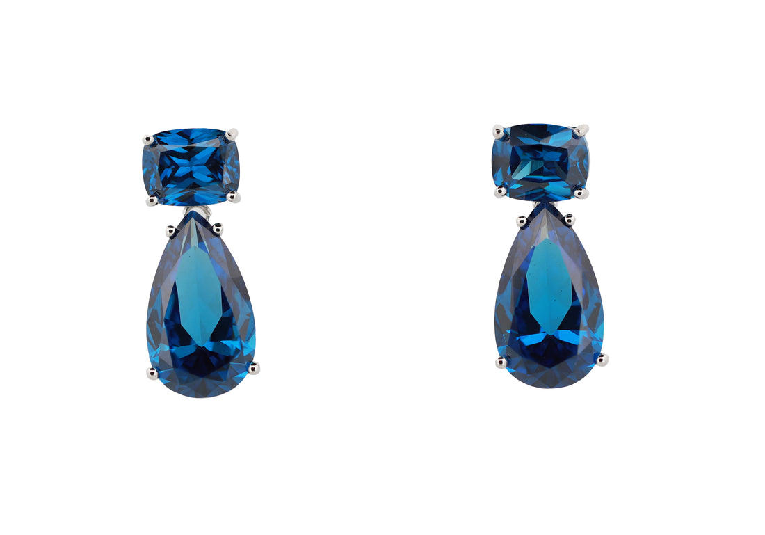 92.5 Sterling Silver Two Stone Drop Earrings 15678