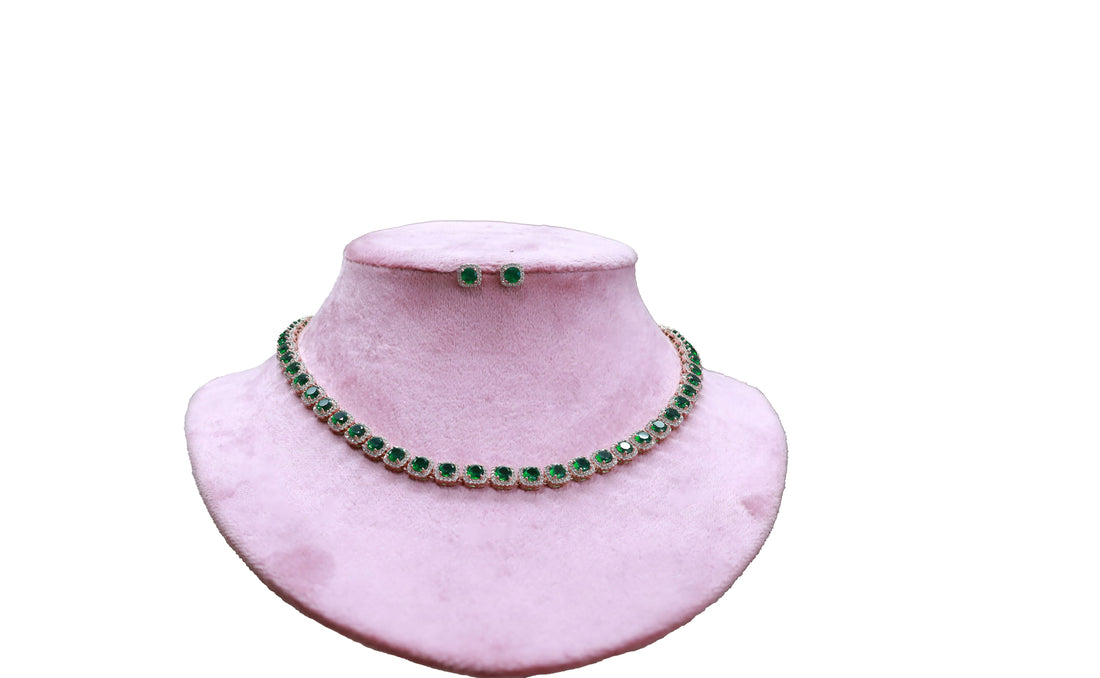 Zircon Sapphire Halo Necklace Set 4667