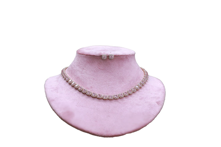 Zircon Sapphire Halo Necklace Set 4667