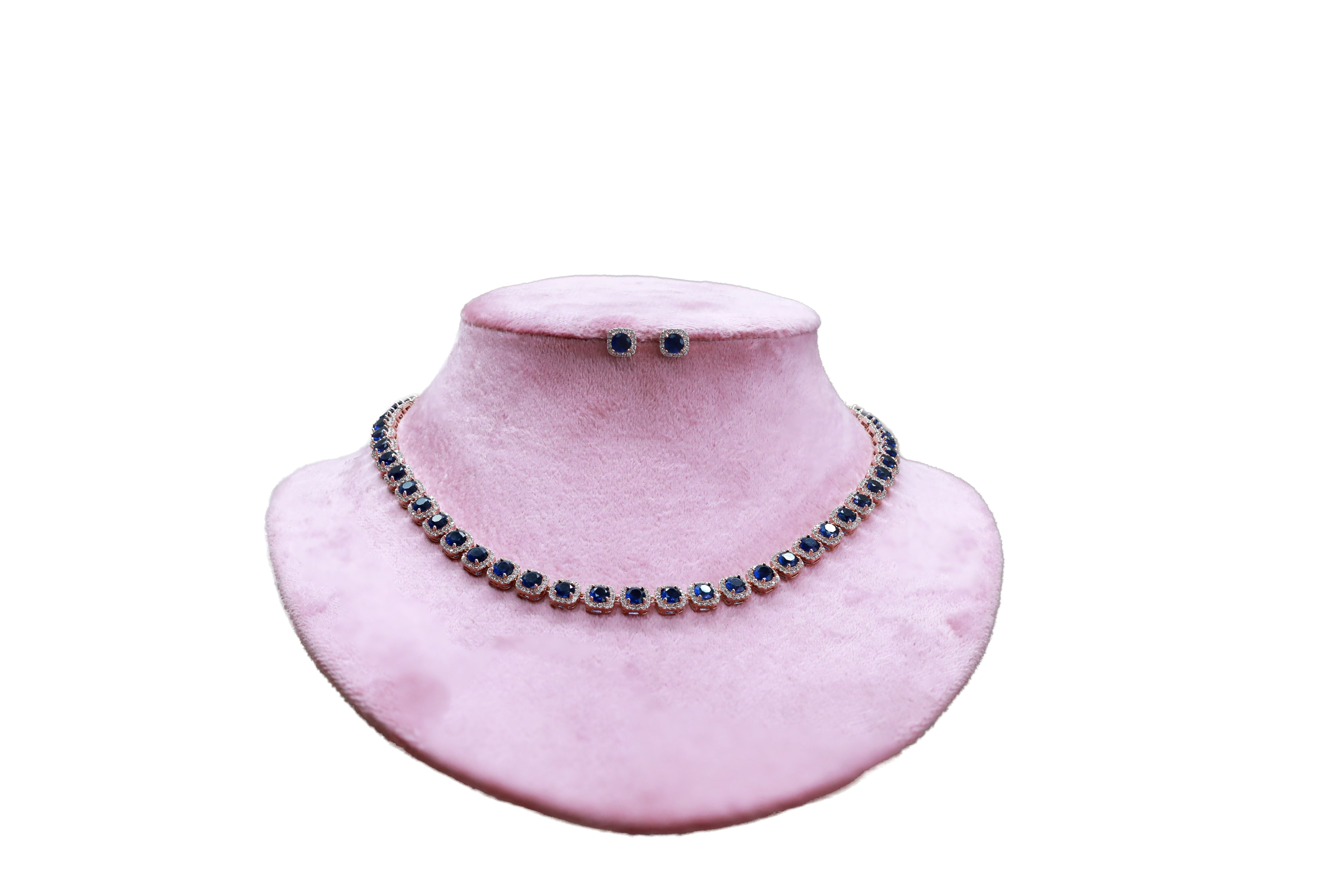 Zircon Sapphire Halo Necklace Set 4667