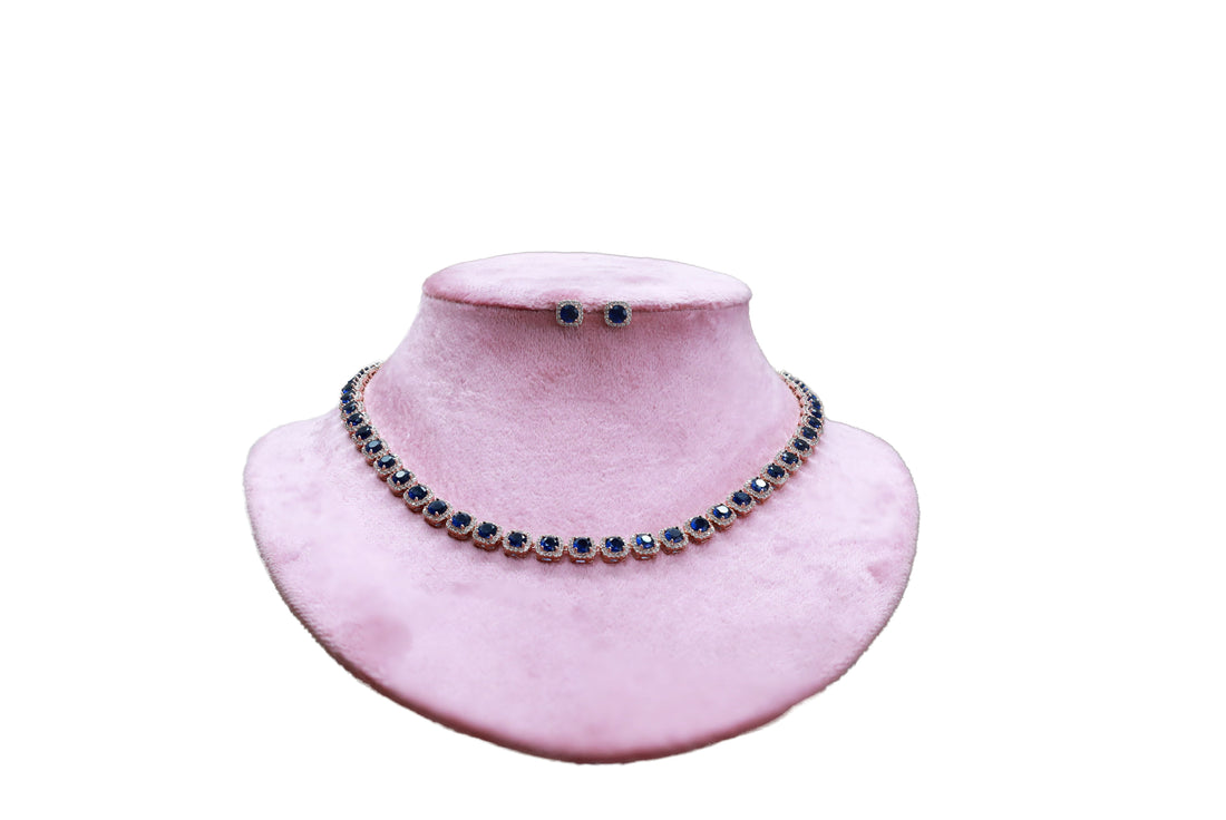 Zircon Sapphire Halo Necklace Set 4667