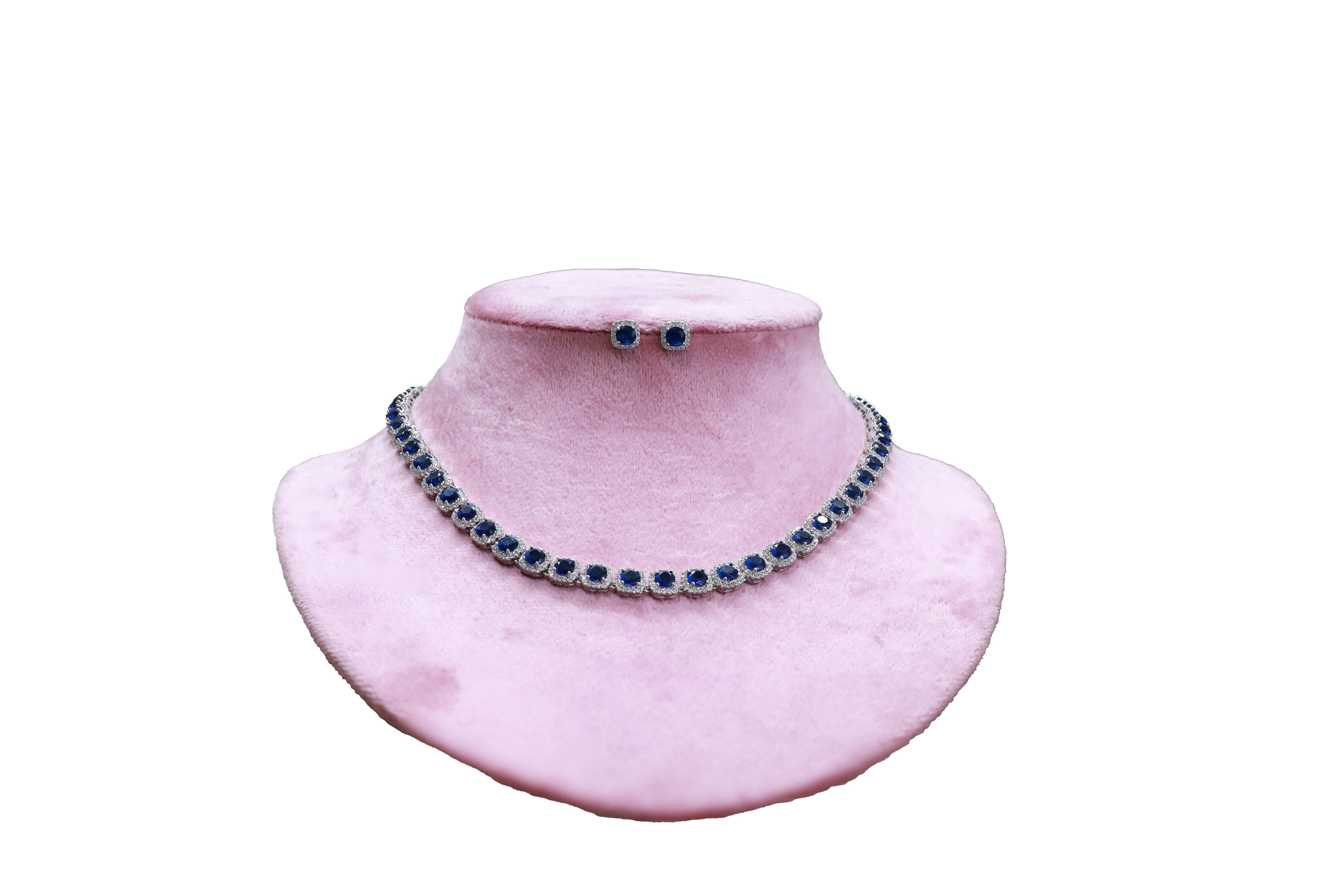 Zircon Sapphire Halo Necklace Set 4667