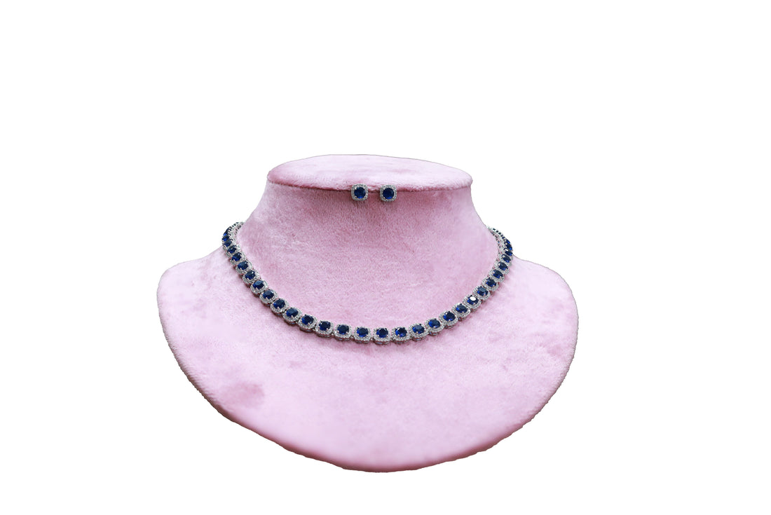 Zircon Sapphire Halo Necklace Set 4667