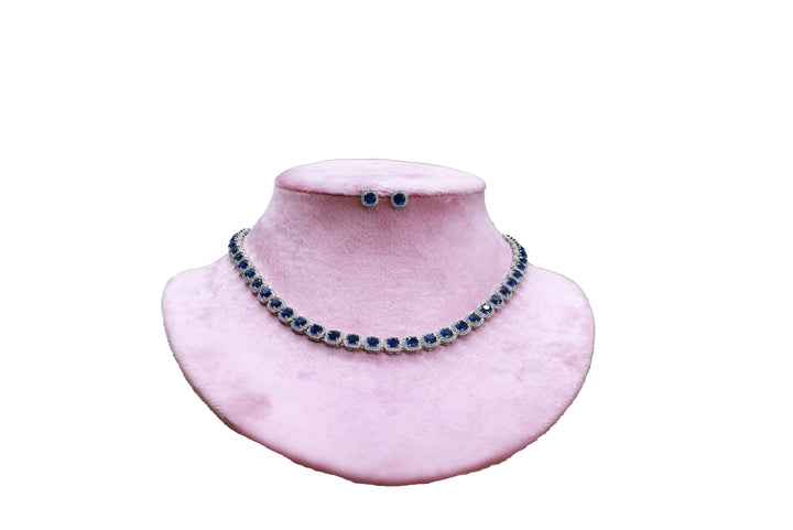 Zircon Sapphire Halo Necklace Set 4667