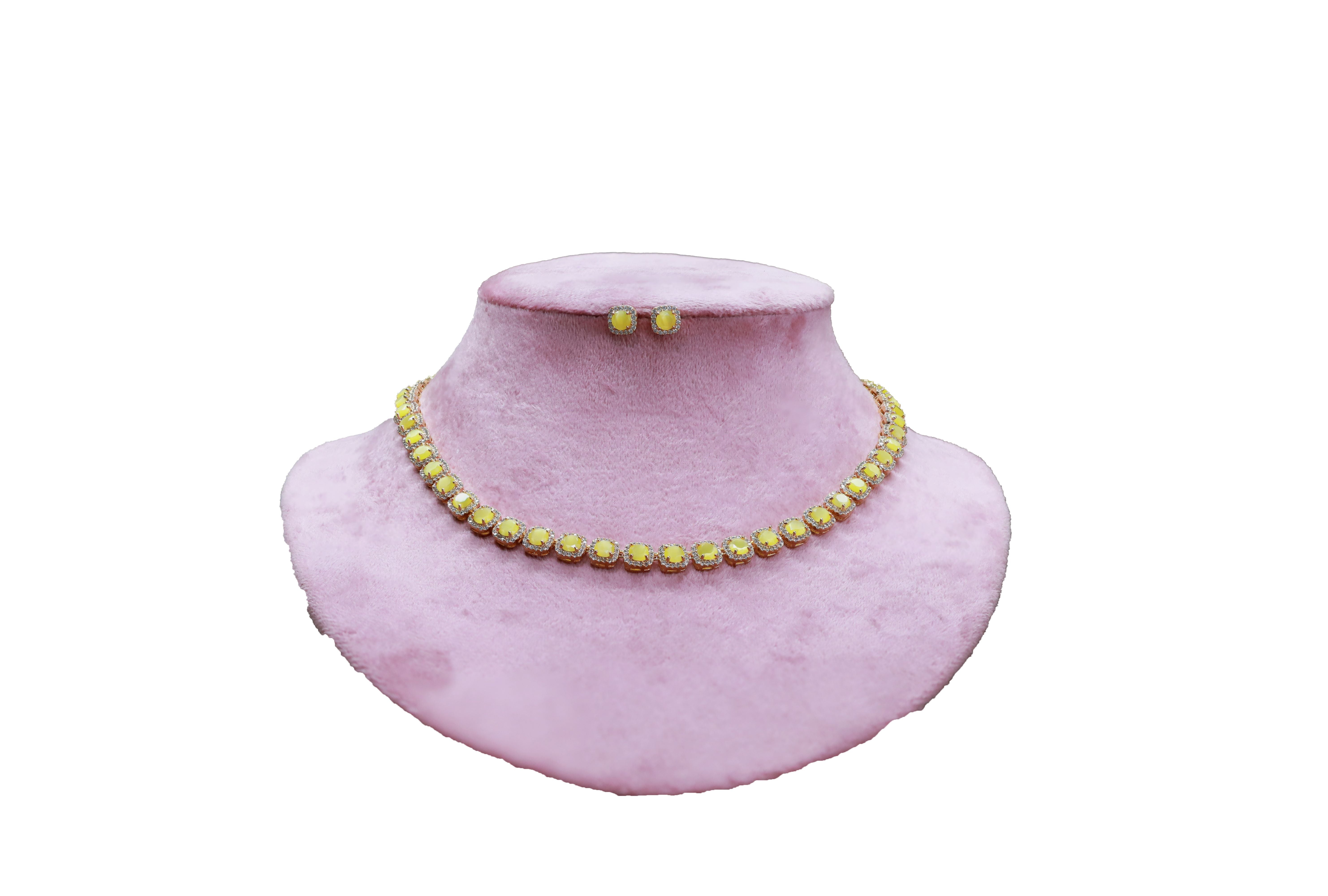 Zircon Sapphire Halo Necklace Set 4667