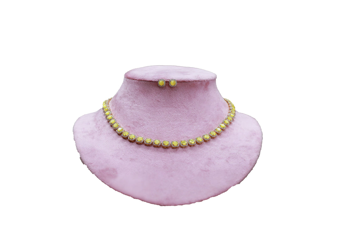 Zircon Sapphire Halo Necklace Set 4667