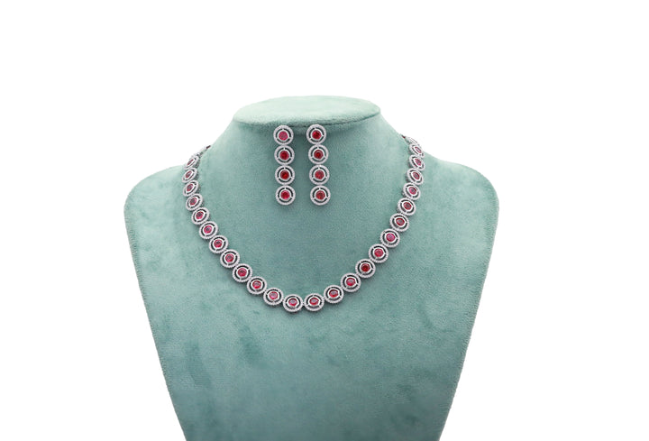 Zircon Rouge Halo Charm Necklace Set 4715
