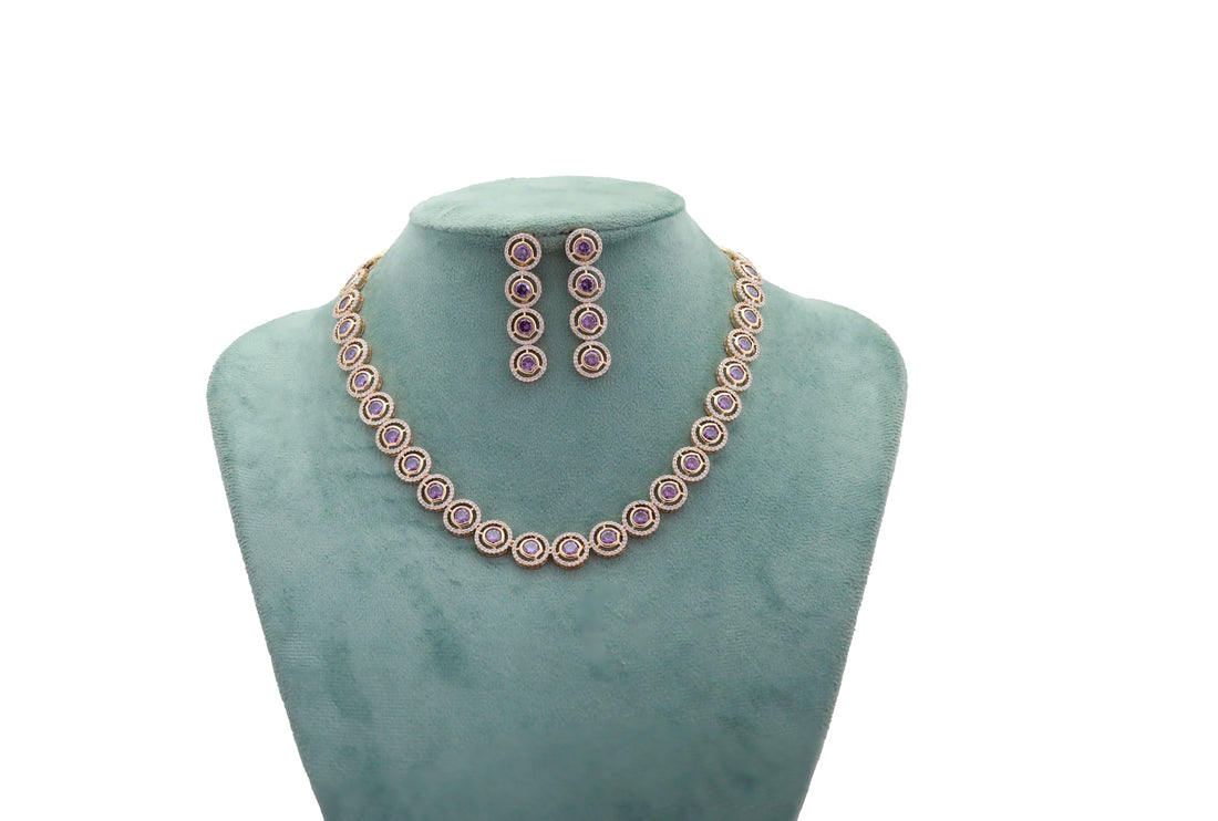 Zircon Rouge Halo Charm Necklace Set 4715