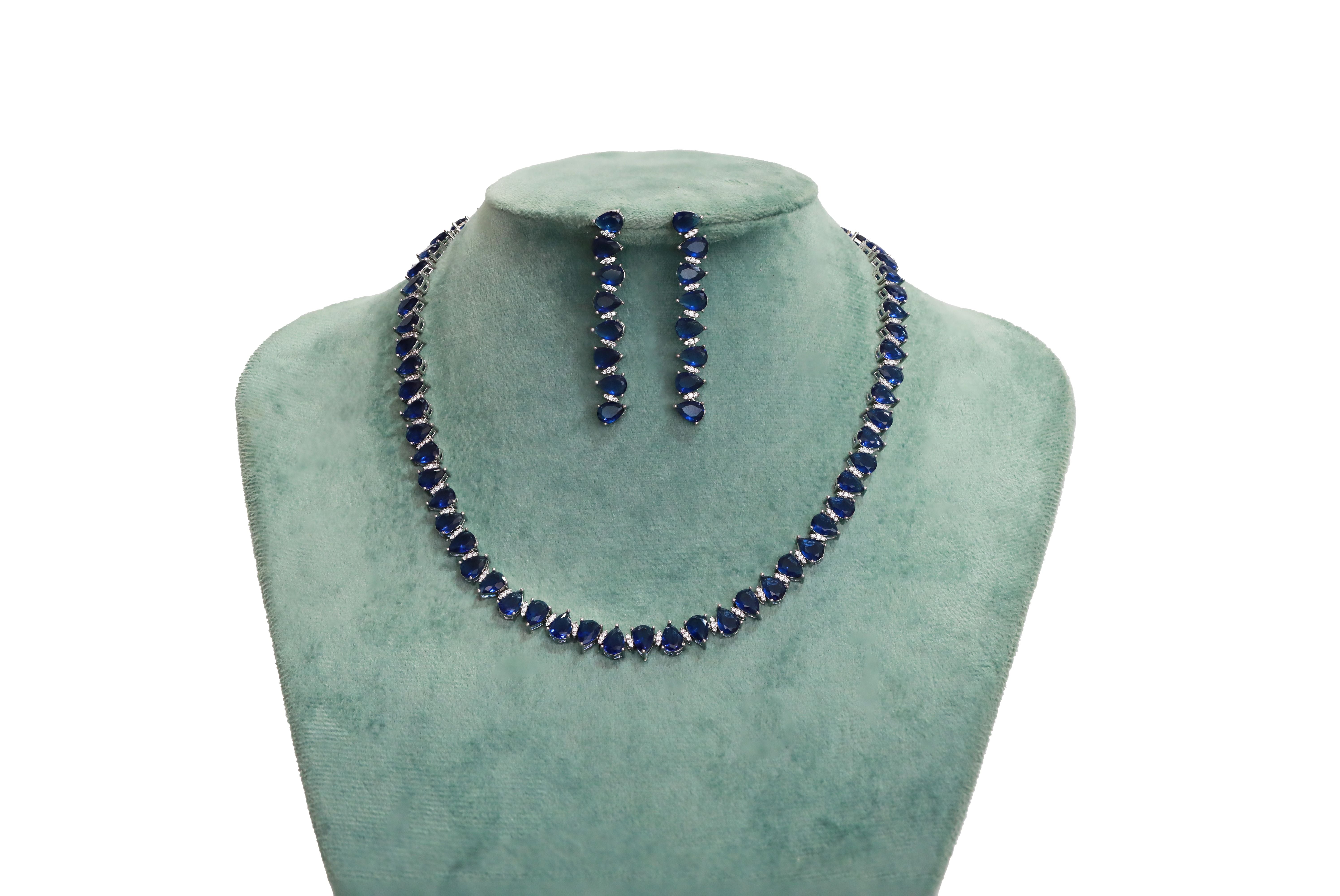 Zircon Pear Cut Line Necklace Set  4726