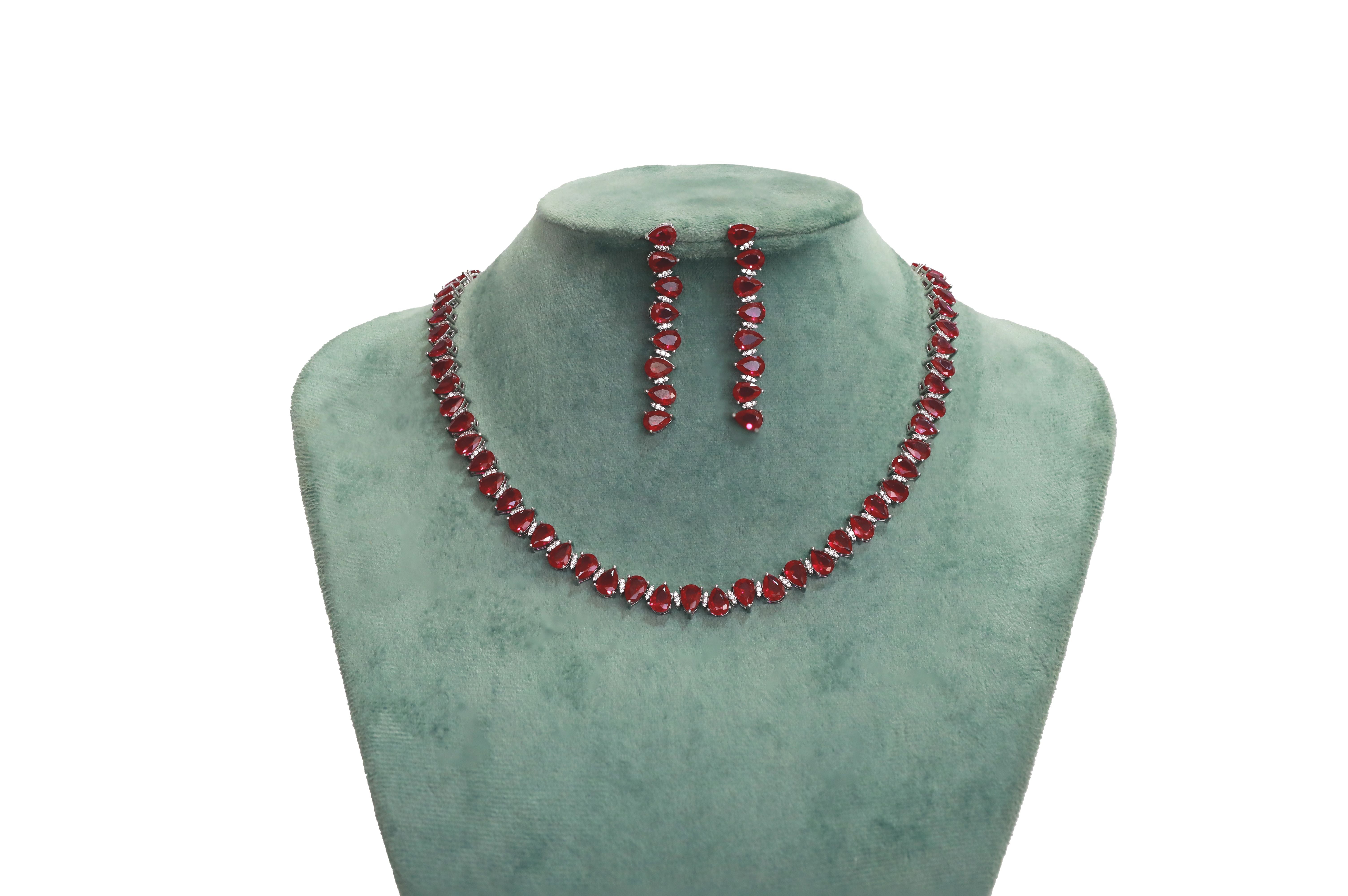 Zircon Pear Cut Line Necklace Set  4726