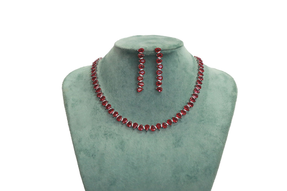 Zircon Pear Cut Line Necklace Set  4726