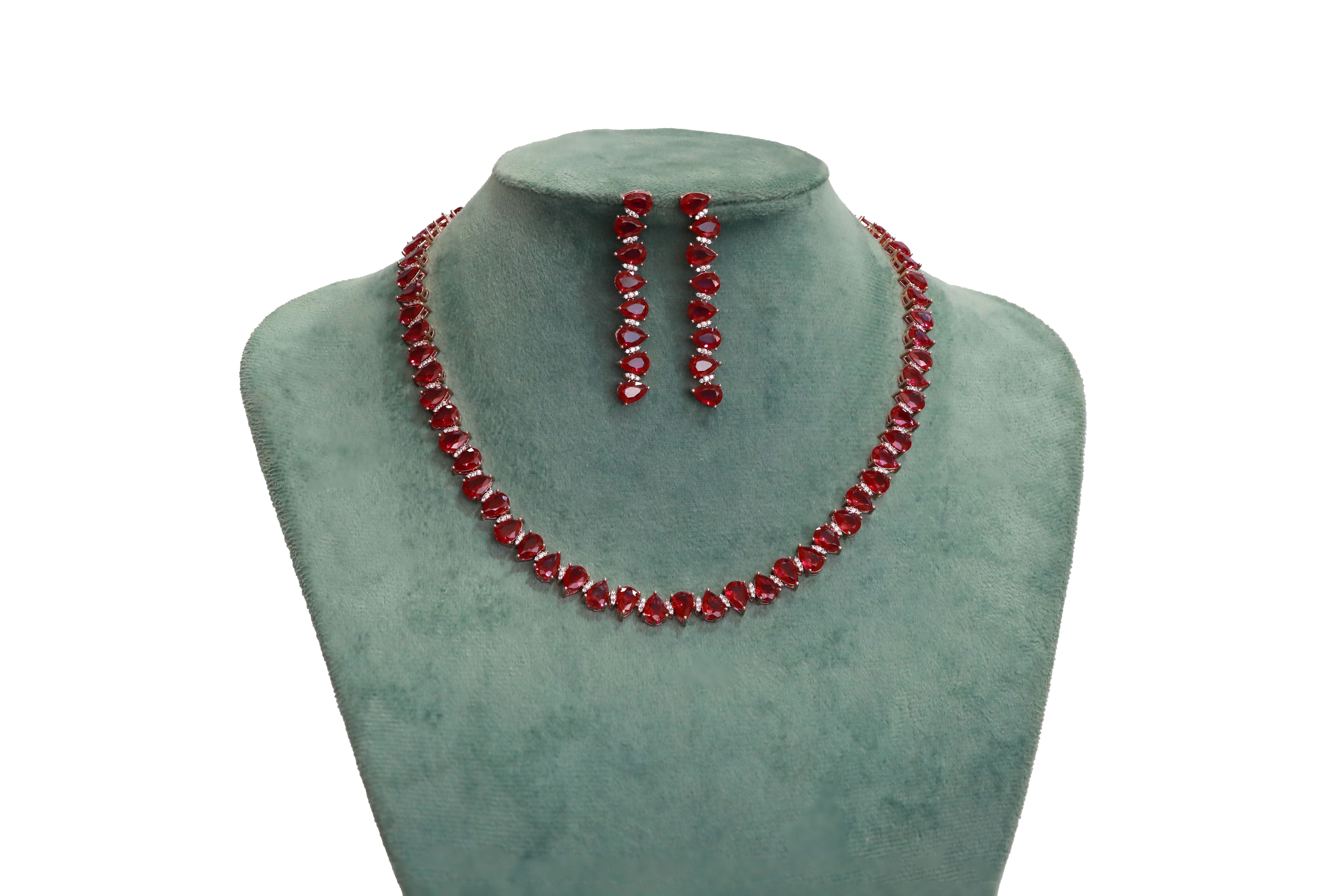 Zircon Pear Cut Line Necklace Set  4726