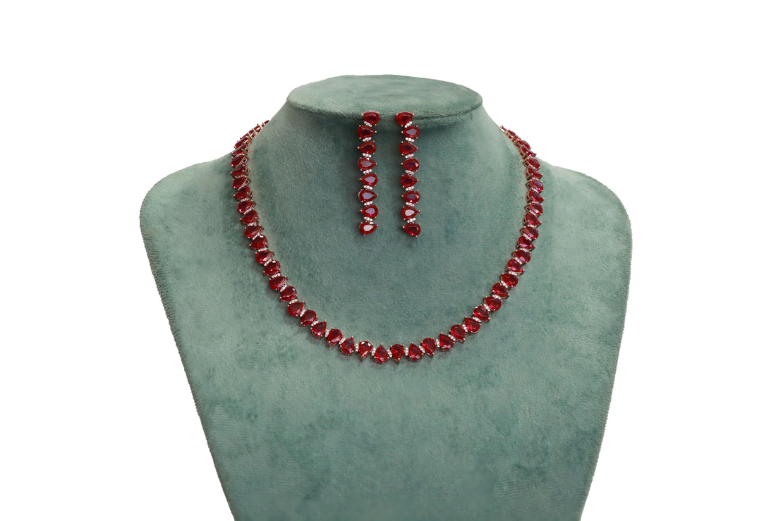 Zircon Pear Cut Line Necklace Set  4726