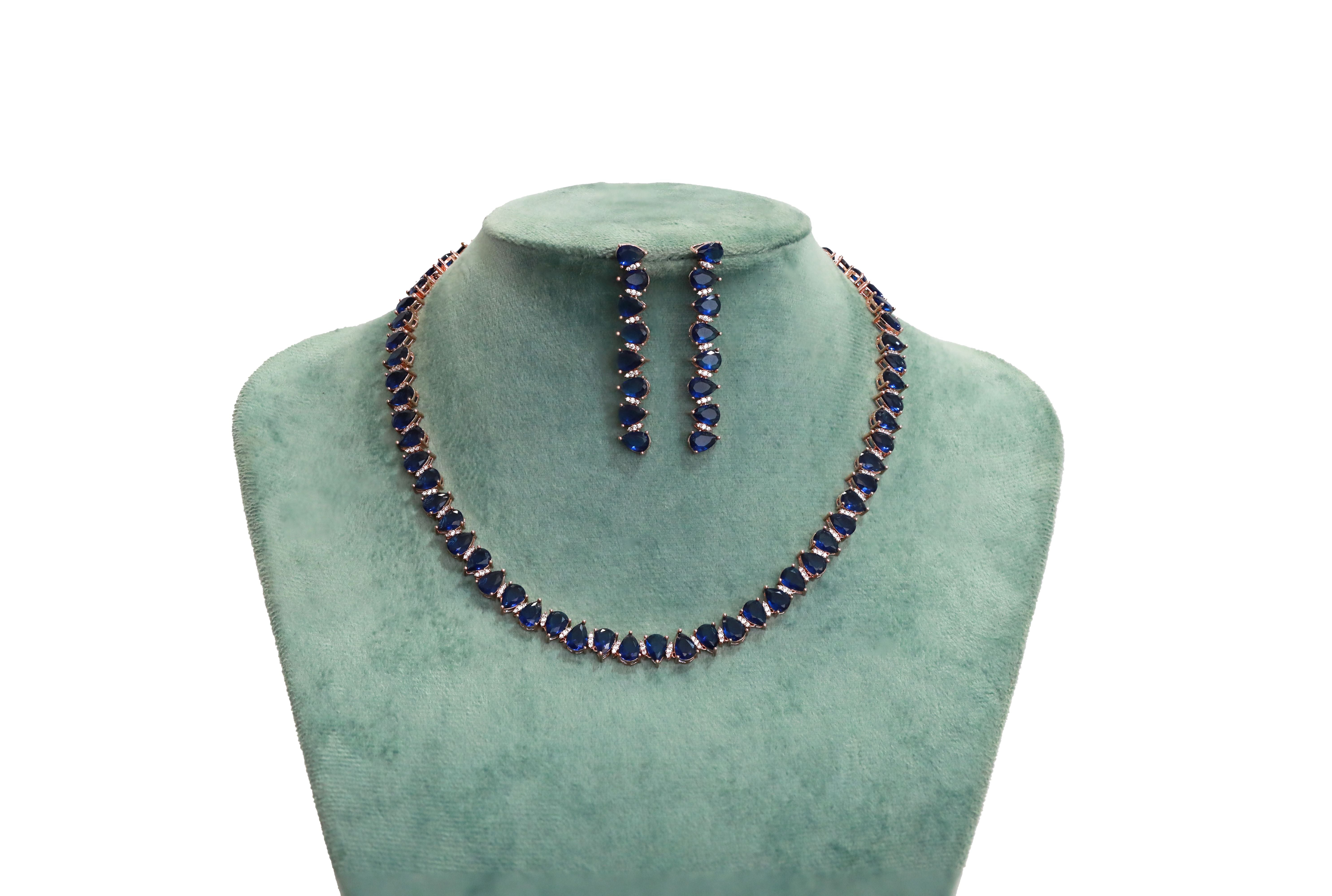 Zircon Pear Cut Line Necklace Set  4726