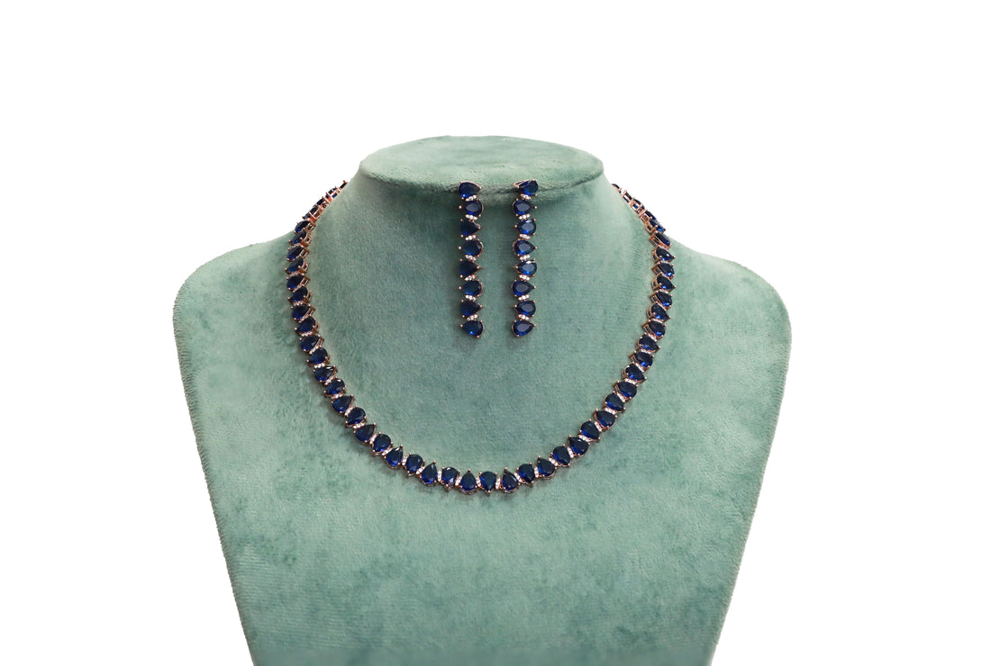 Zircon Pear Cut Line Necklace Set  4726