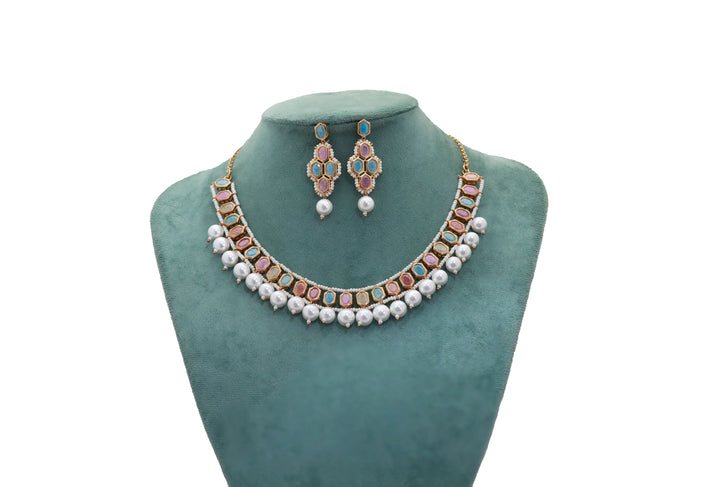 Zircon Royal Indian Polki Pearl Necklace Set 4809