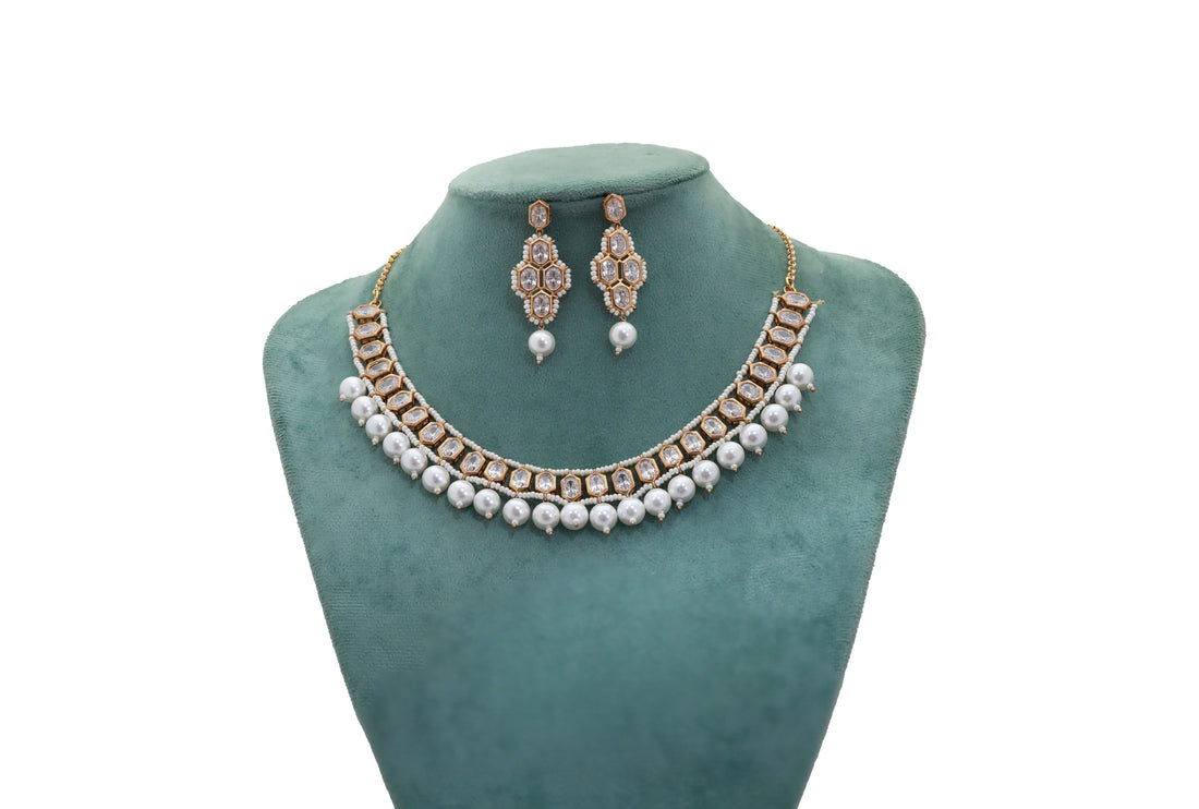 Zircon Royal Indian Polki Pearl Necklace Set 4809