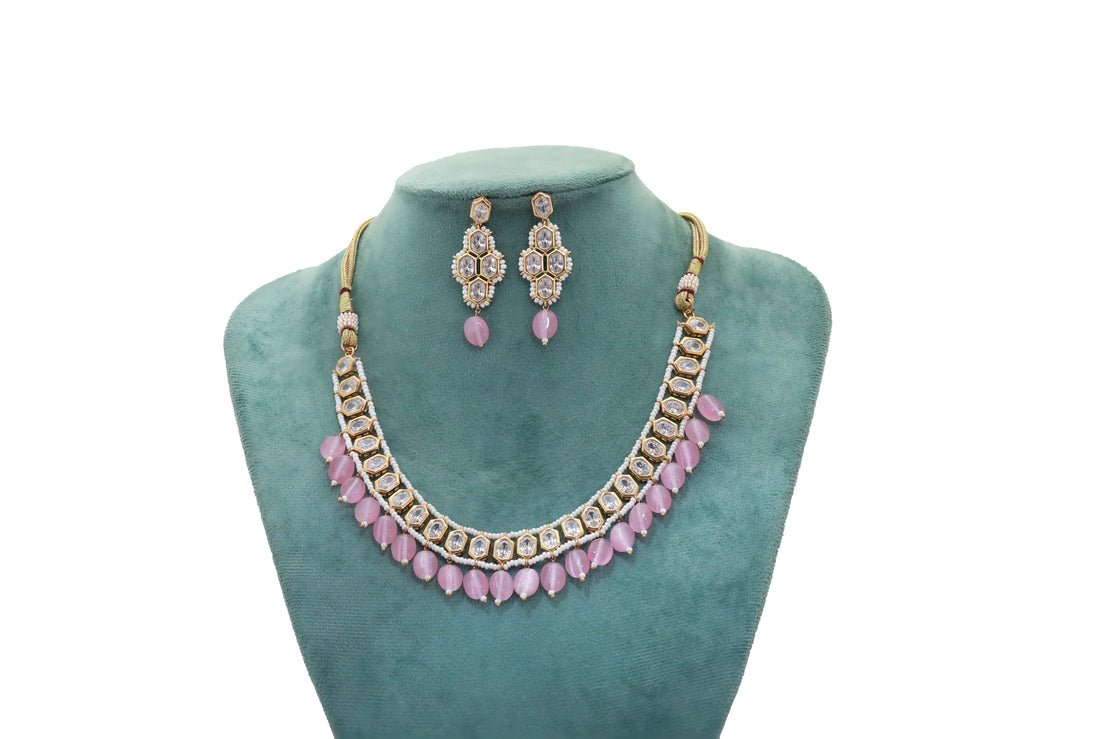 Zircon Royal Indian Polki Pearl Necklace Set 4809