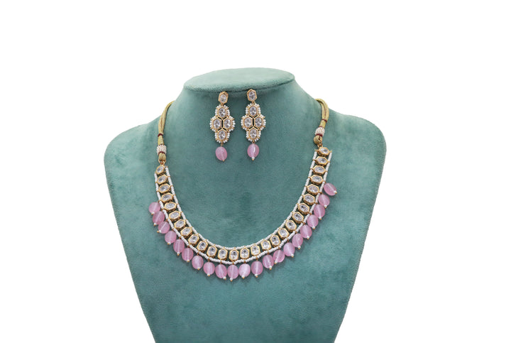 Zircon Royal Indian Polki Pearl Necklace Set 4809