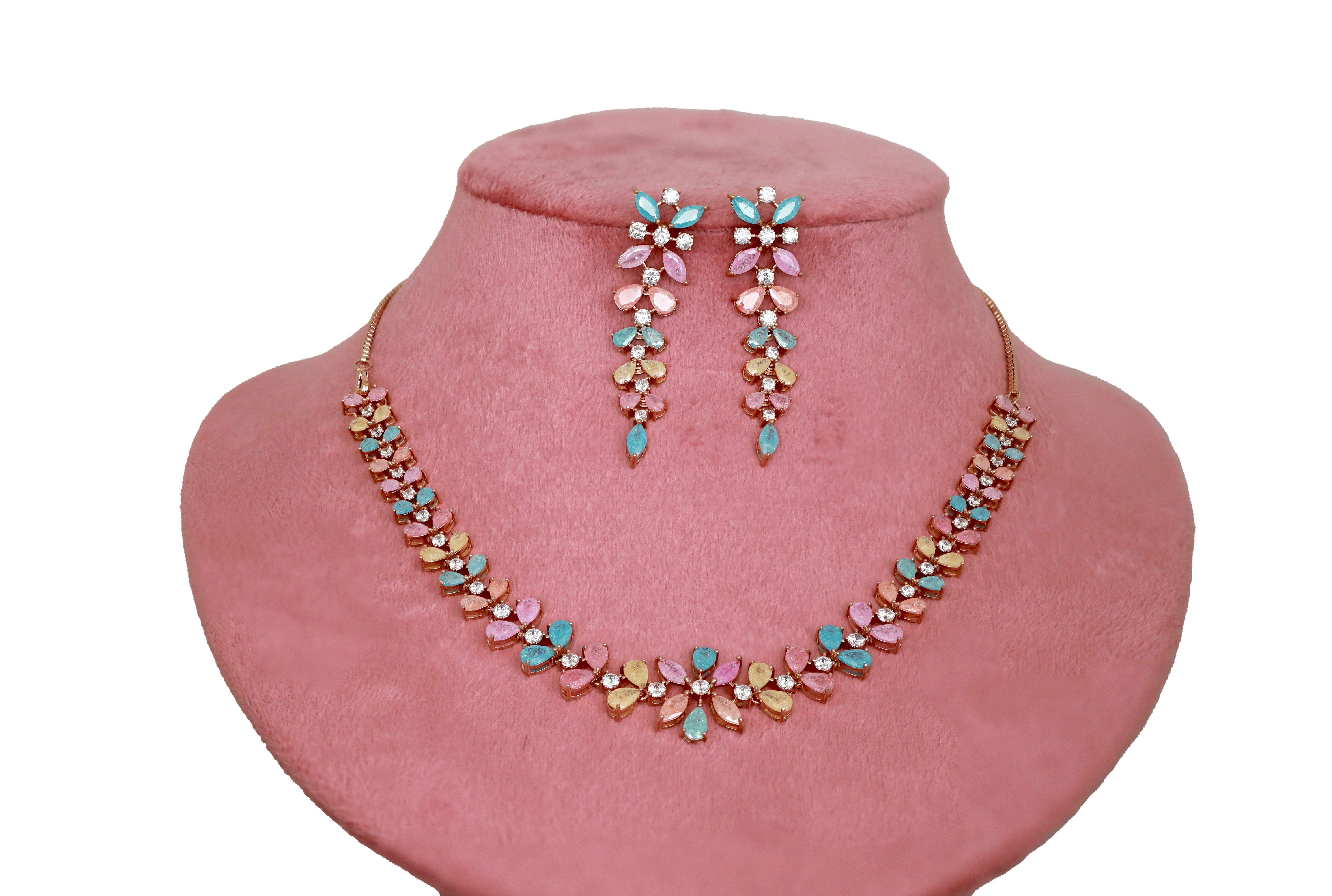 Zircon Pastel Floral Necklace Set 4815