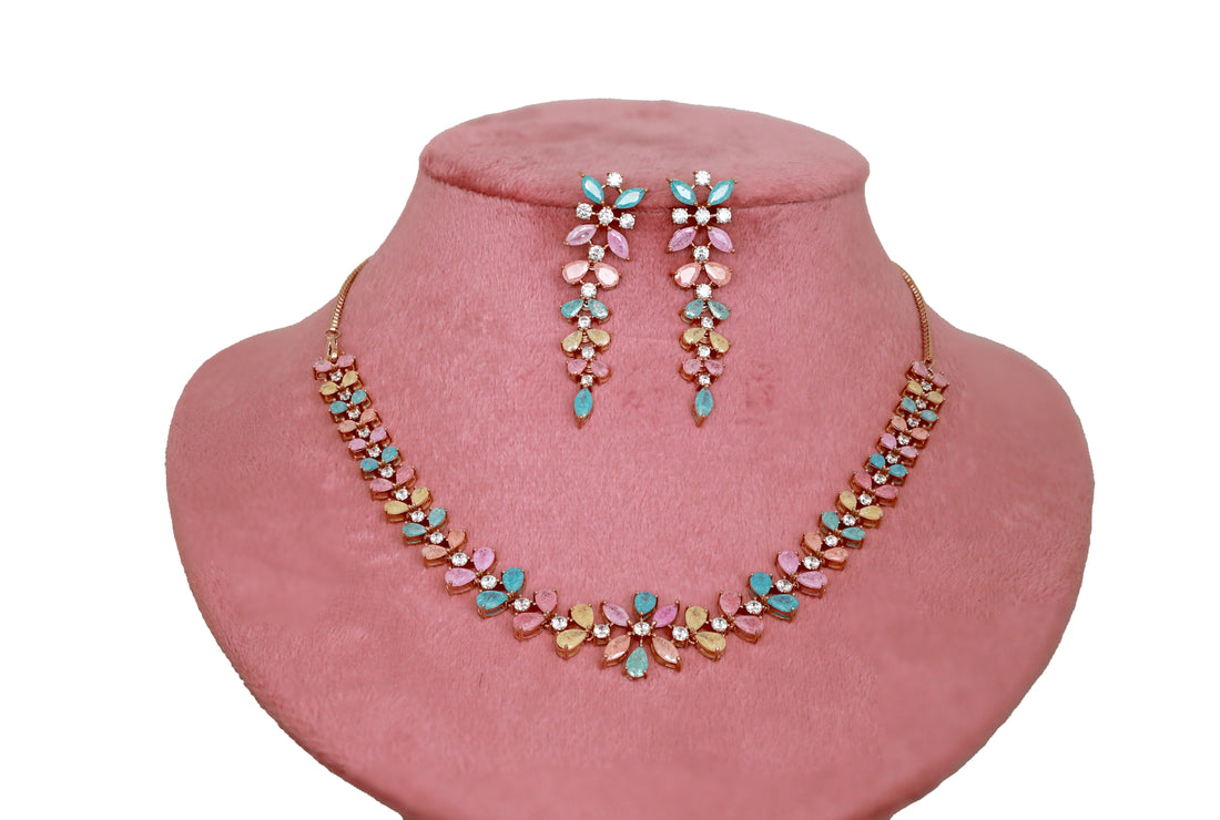 Zircon Pastel Floral Necklace Set 4815