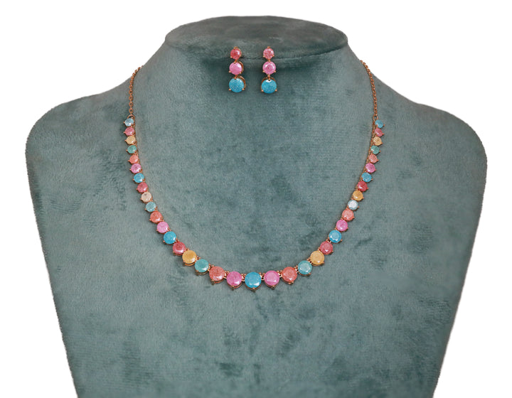Zircon Milky Stone Minimal Necklace Set 4863
