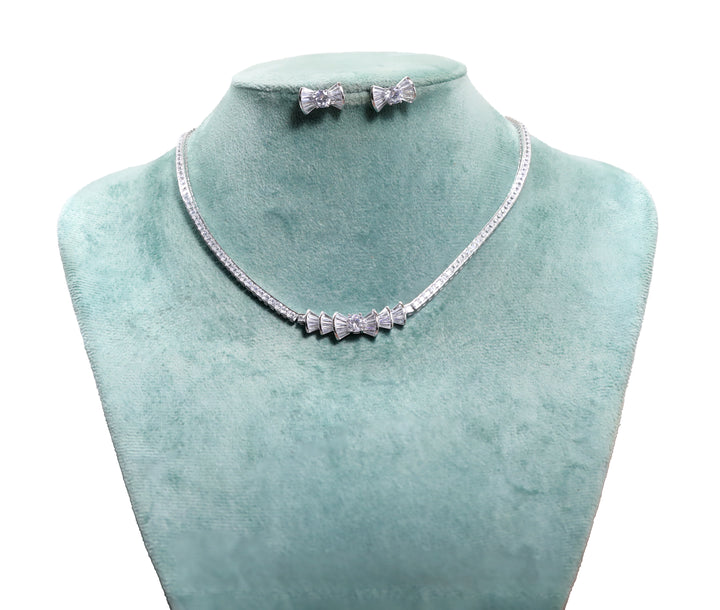 92.5 Sterling Silver Bow Charm Baguette Necklace  12282