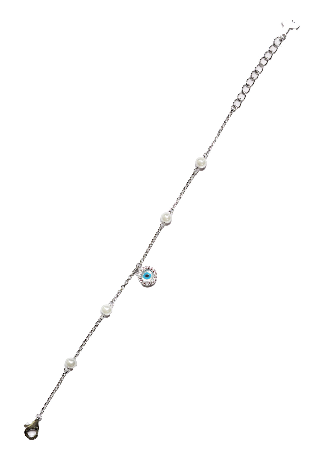 92.5 Silver Evil Eye Pearl Charm Bracelet 12410