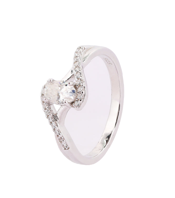 92.5 Sterling Silver Twisted Band Solitaire Finger Ring 6782