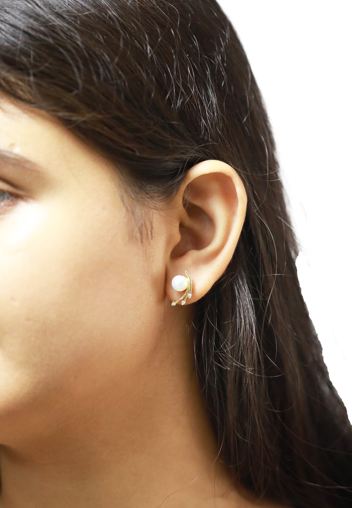92.5 Sterling Silver Shooting Stars Pearl Stud  Earrings 15606