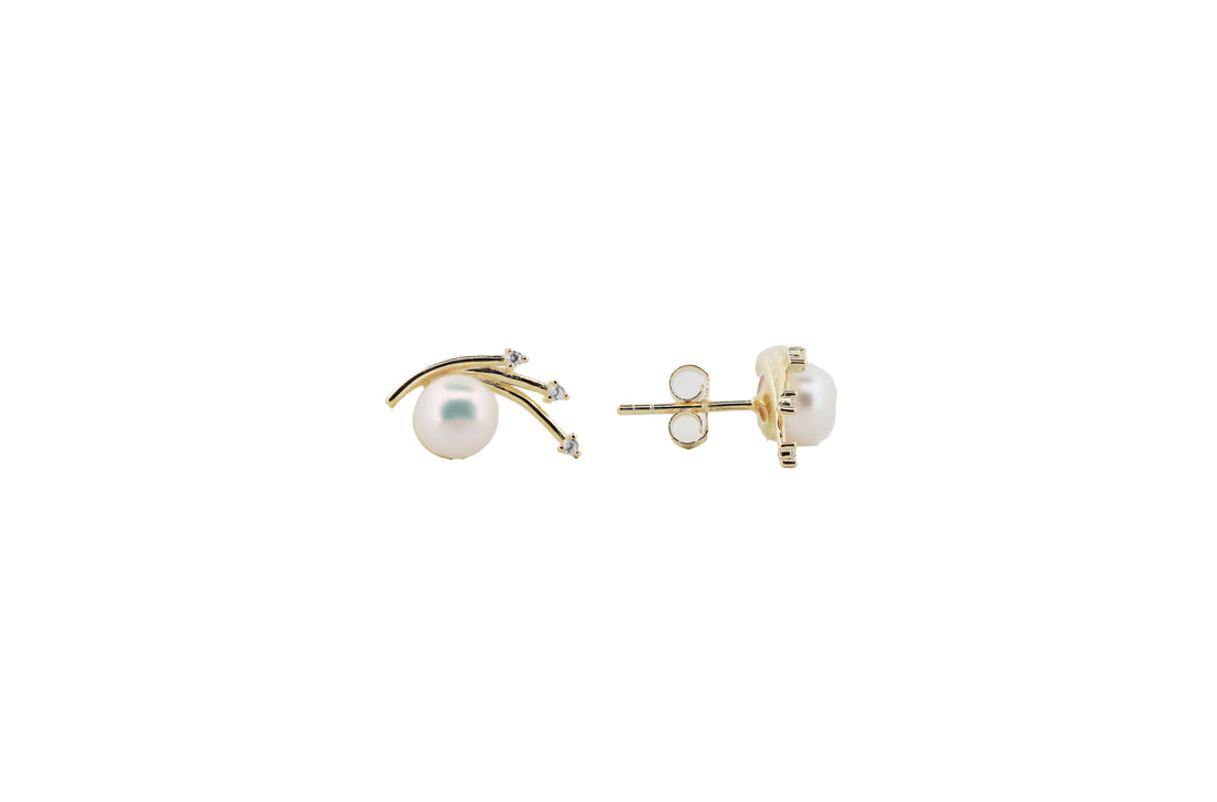 92.5 Sterling Silver Shooting Stars Pearl Stud  Earrings 15606