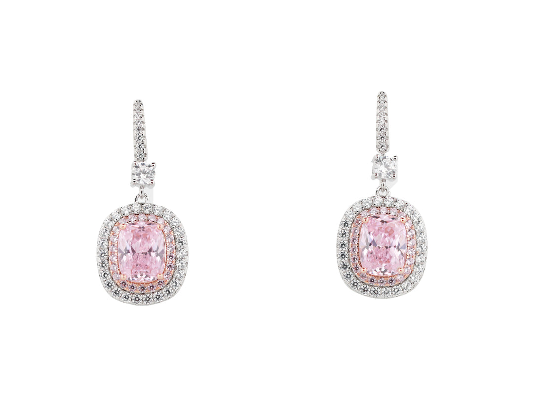 92.5 Sterling Silver Halo Cushion-Cut Drop  Earrings 15685