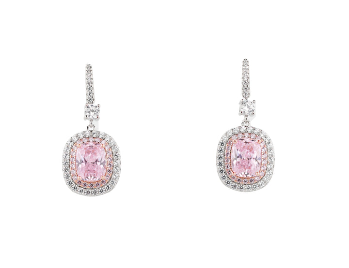 92.5 Sterling Silver Halo Cushion-Cut Drop  Earrings 15685