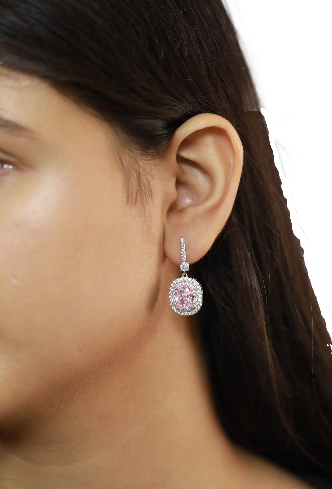 92.5 Sterling Silver Halo Cushion-Cut Drop  Earrings 15685